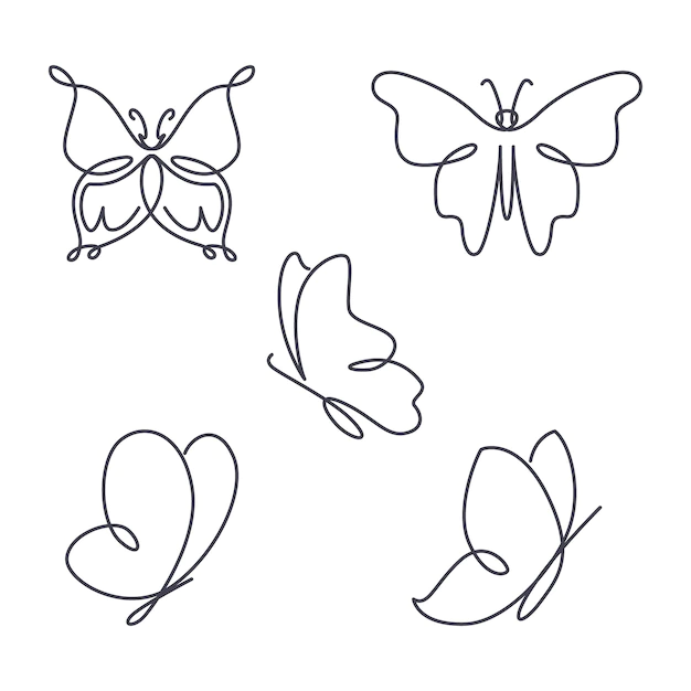 Free Vector | Linear flat butterfly outline pack