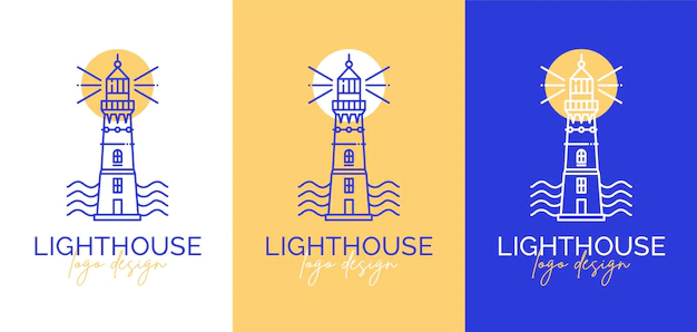 Free Vector | Linear flat lighthouse logo set in different color versions