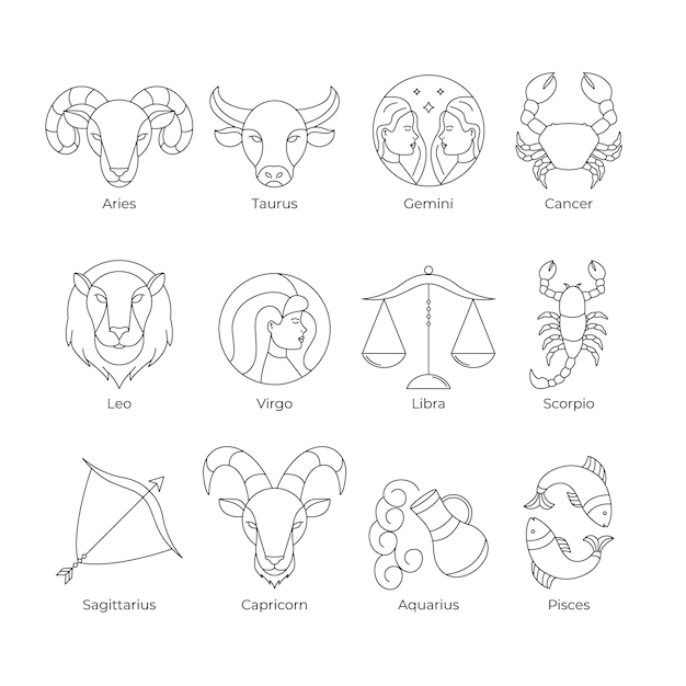 Free Vector | Linear flat zodiac sign collection