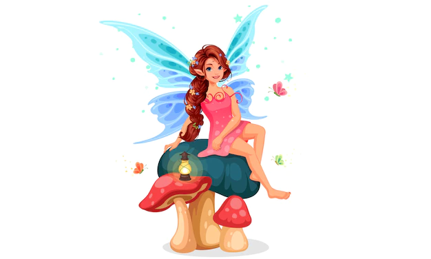 Free Vector | Little fairy sitting on mushroom