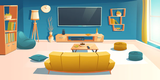 Free Vector | Living room interior with sofa and tv, apartment