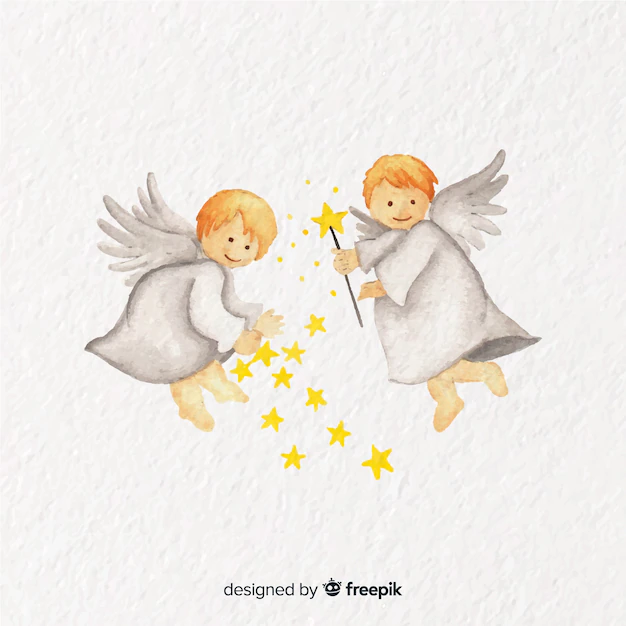 Free Vector | Lovely watercolor christmas angel couple background