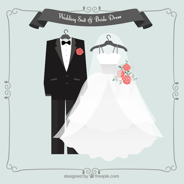 Free Vector | Lovely wedding suit and bride dress
