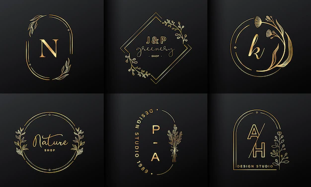 Free Vector | Luxury logo design collection. golden emblems with initials and floral decorative for branding logo, corporate identity and wedding monogram design.