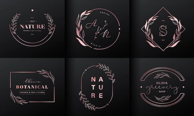 Free Vector | Luxury logo design collection. rose gold emblems with initials and floral decorative for branding logo, corporate identity and wedding monogram design.
