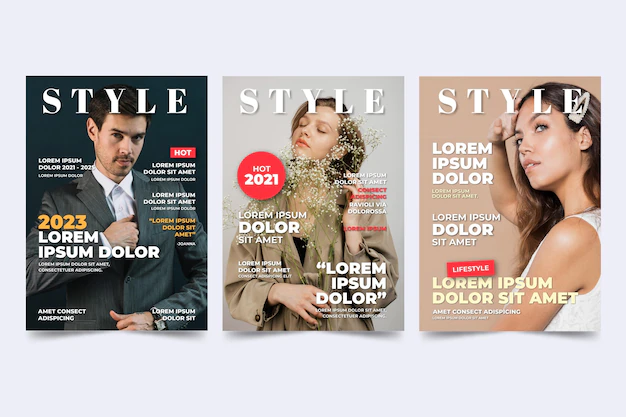Free Vector | Magazine cover set with photo