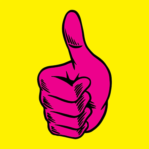 Free Vector | Magenta pink thumbs up sticker overlay on a yellow background