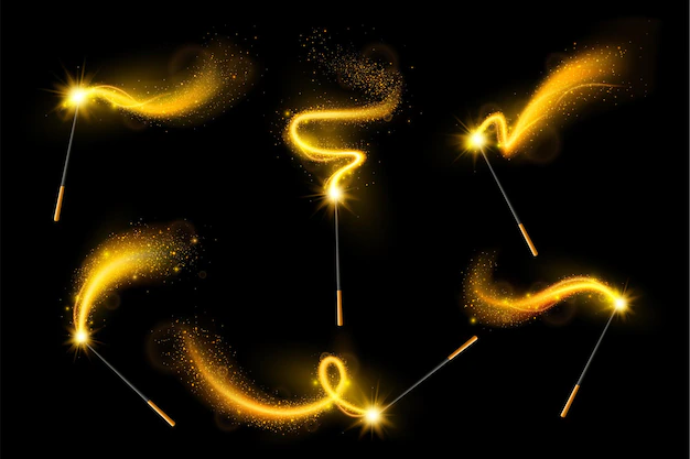 Free Vector | Magic wands with gold glare and sparkle realistic set