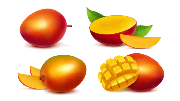 Free Vector | Mango whole and sliced realistic vector