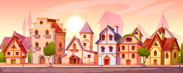 Free Vector | Medieval town street with old european buildings