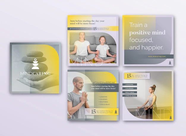 Free Vector | Meditation and mindfulness instagram posts 
collection