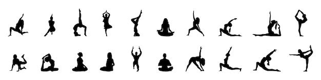 Free Vector | Meditation silhouette yoga silhouettes pack