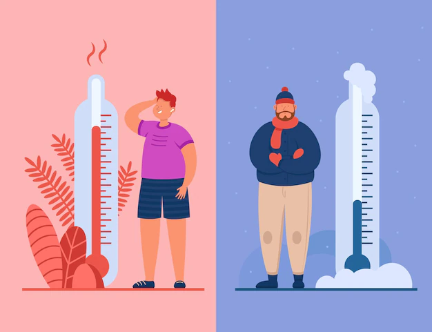 Free Vector | Men in heat and cold weather flat  illustration