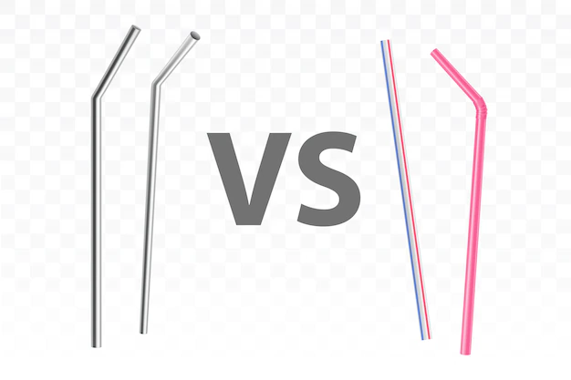 Free Vector | Metal and plastic drinking straws realistic vector