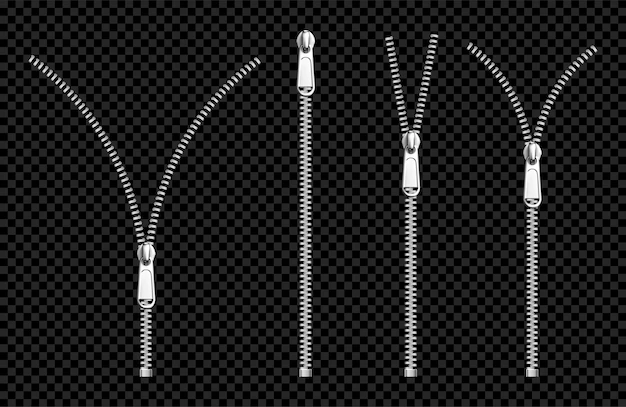 Free Vector | Metal zip fasteners silver zippers with puller set