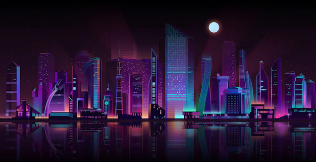 Free Vector | Metropolis night landscape neon cartoon vector