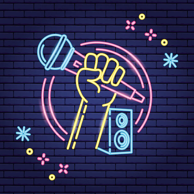 Free Vector | Microphone and speaker in neon style over purple