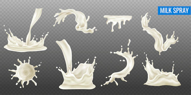 Free Vector | Milk splash and spray realistic transparent set isolated