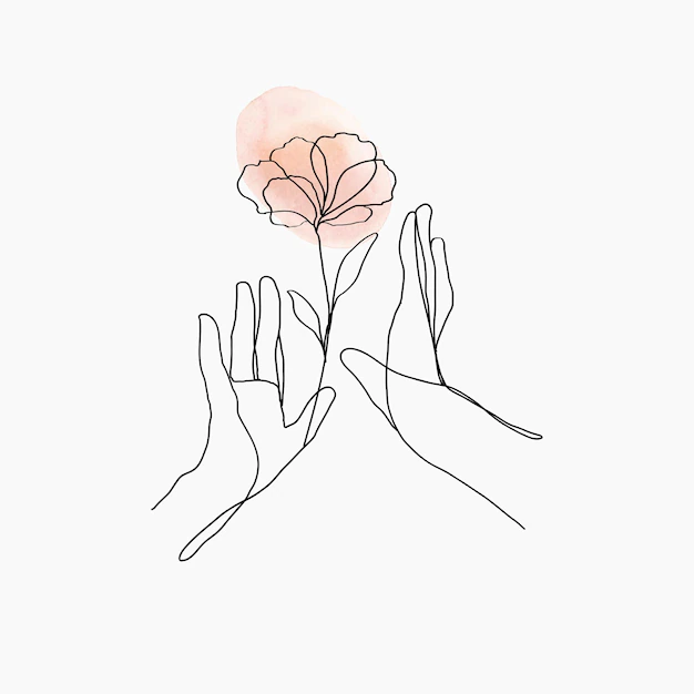 Free Vector | Minimal line art hands vector floral orange pastel aesthetic illustration