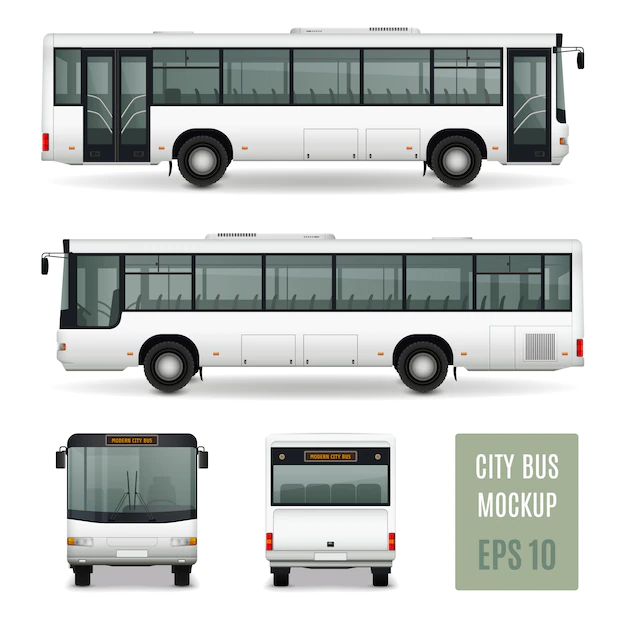 Free Vector | Modern city bus realistic advertising template side view front and rear on white background isolated vector illustration