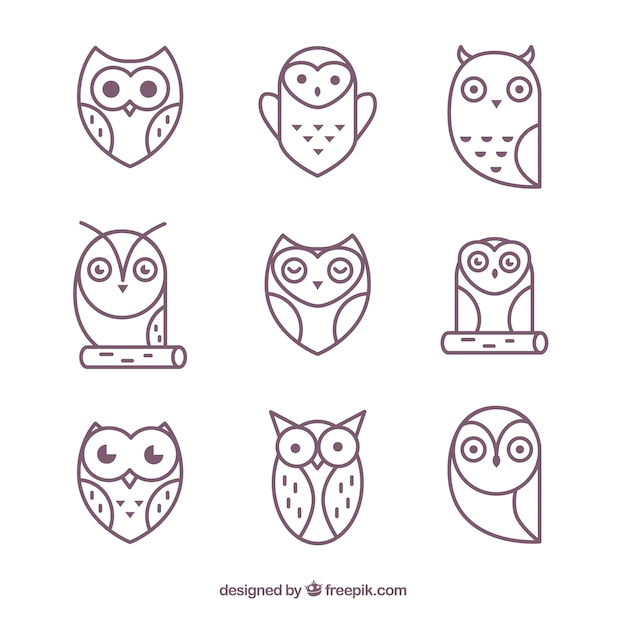Free Vector | Modern outline owl pack