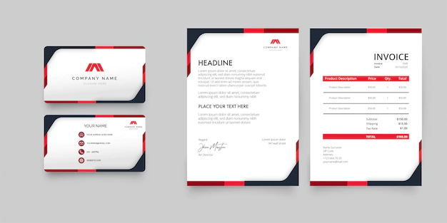 Free Vector | Modern stationery pack with red shapes template