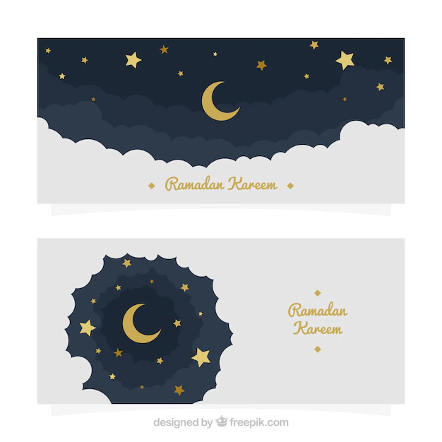 Free Vector | Moon sky banners and stars of ramadan kareem