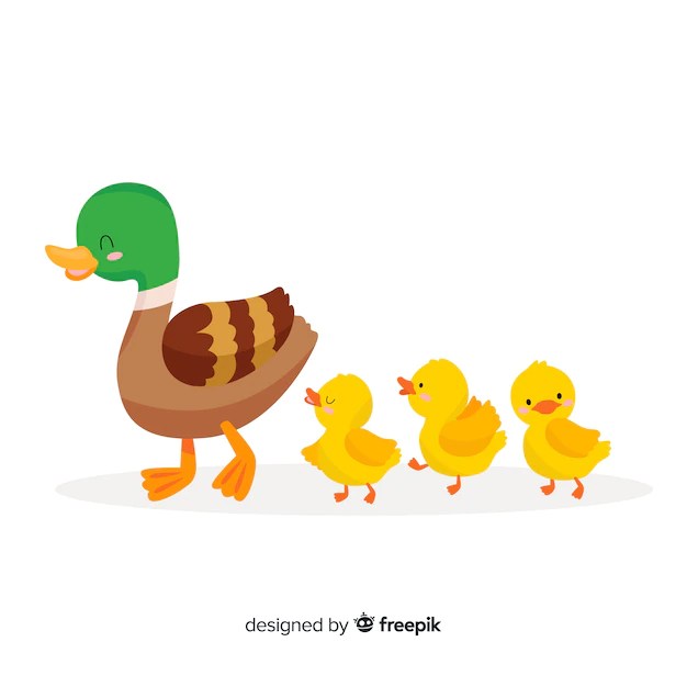 Free Vector | Mother duck and her ducklings spending time together
