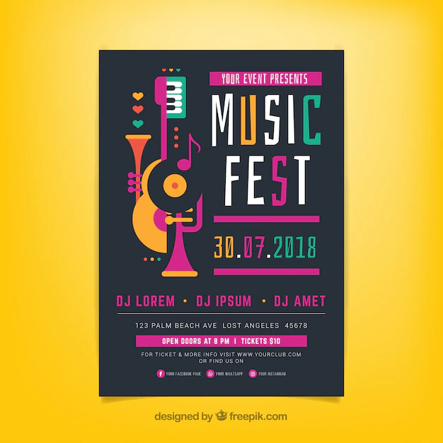 Free Vector | Music festival poster template with music instruments