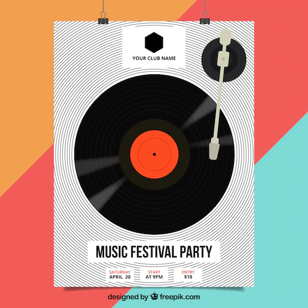 Free Vector | Music festival poster with vinyl