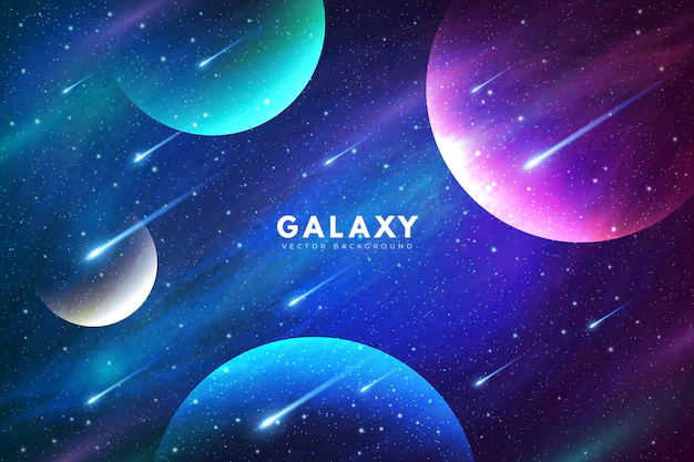 Free Vector | Mysterious galaxy background with colorful planets