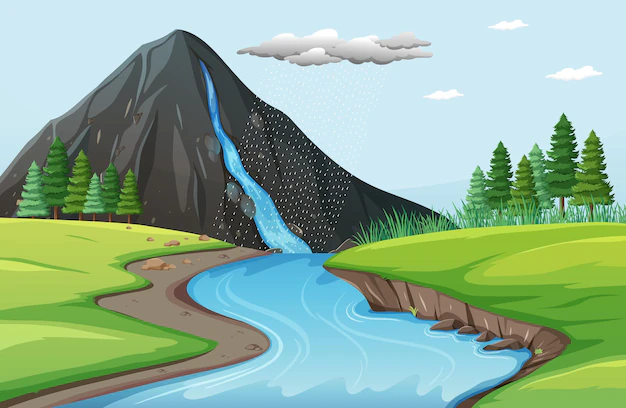 Free Vector | Nature scene with water falls from stone cliff