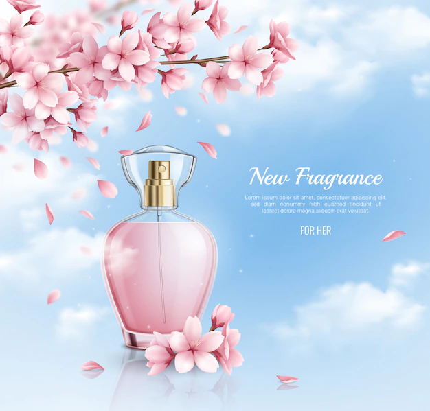 Free Vector | New perfume with sakura fragrance realistic  illustration