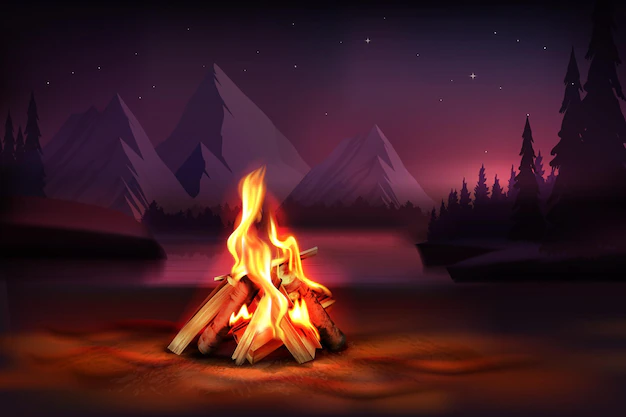 Free Vector | Night composition with burning campfire illustration
