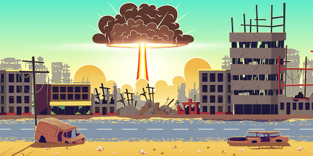 Free Vector | Nuclear bomb explosion in ruined city vector