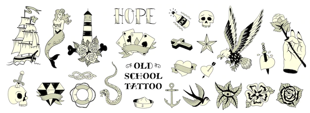 Free Vector | Old school tattoos illustration