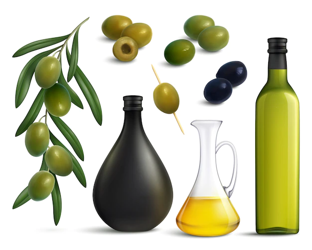 Free Vector | Olives and oil realistic set
