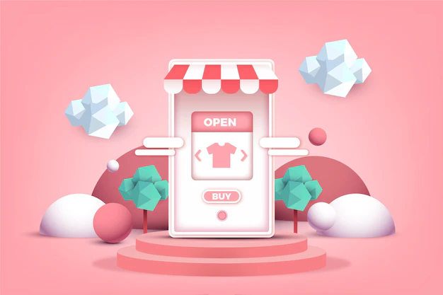 Free Vector | Online shopping mobile app concept in 3d effect