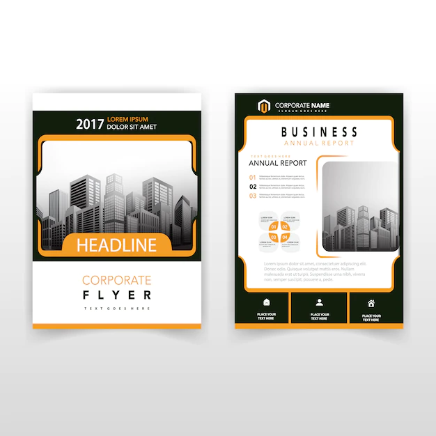 Free Vector | Orange back and front corporate flyer