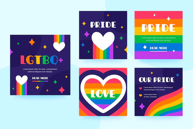 Free Vector | Organic flat pride day instagram posts collection