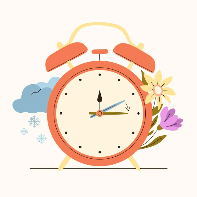 Free Vector | Organic flat spring time change illustration with clock and flowers