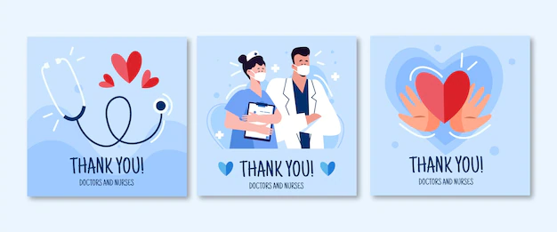 Free Vector | Organic flat thank you doctors and nurses postcard pack