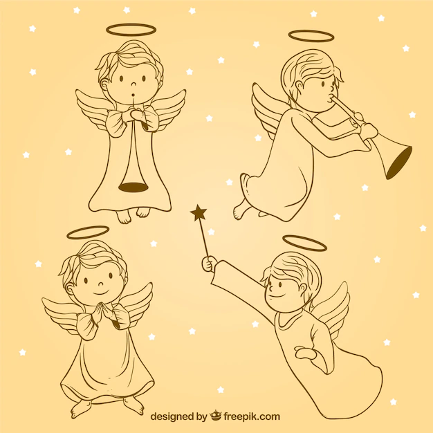 Free Vector | Pack of beautiful christmas angels sketches