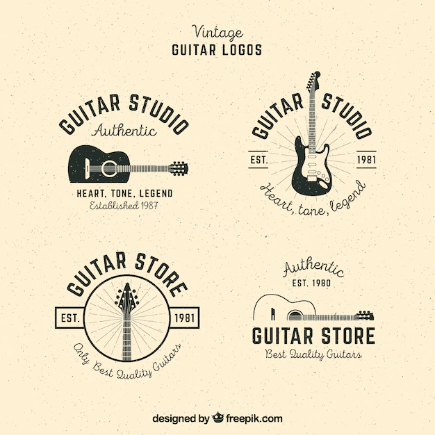 Free Vector | Pack of guitar logos in vintage style