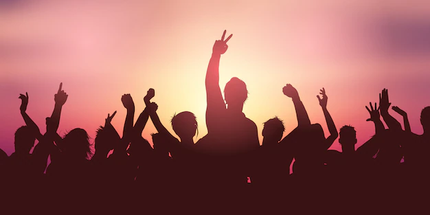 Free Vector | Party crowd banner against sunset sky