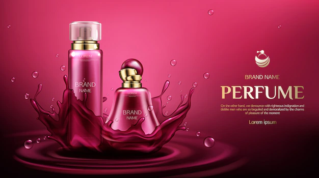 Free Vector | Perfume deodorant bottles on water splash with drops.
