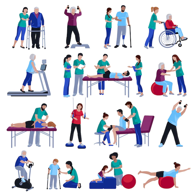 Free Vector | Physiotherapy rehabilitation people flat icons collection