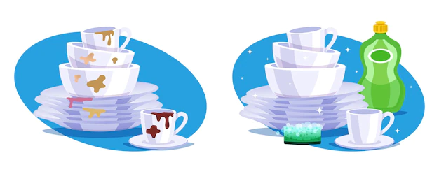 Free Vector | Pile of dirty and clean dishes illustration