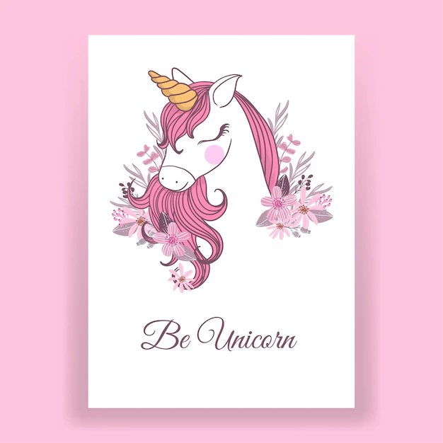 Free Vector | Pink unicorn illustration for poster