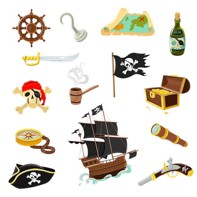 Free Vector | Pirate accessories flat icons set
